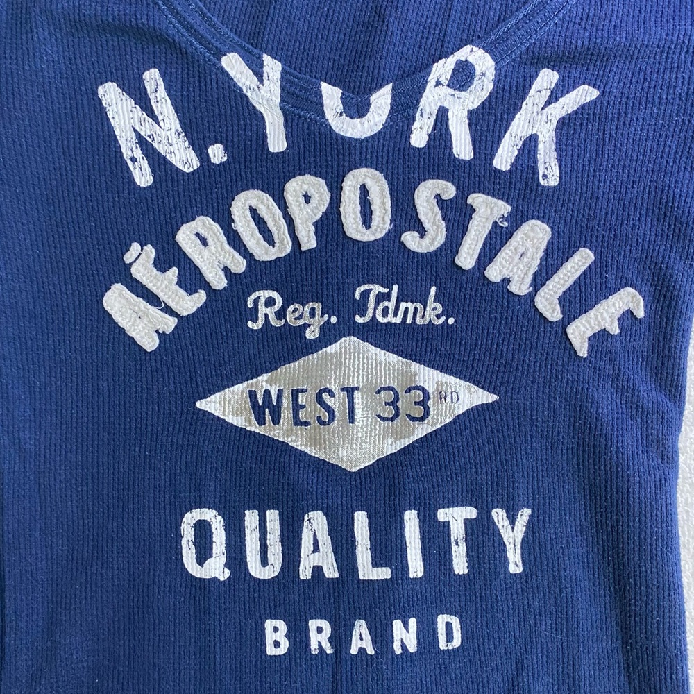 Vintage Y2K Aeropostale Dark Blue Long Sleeve Deep V Neck Ribbed Top M - Picture 3 of 15